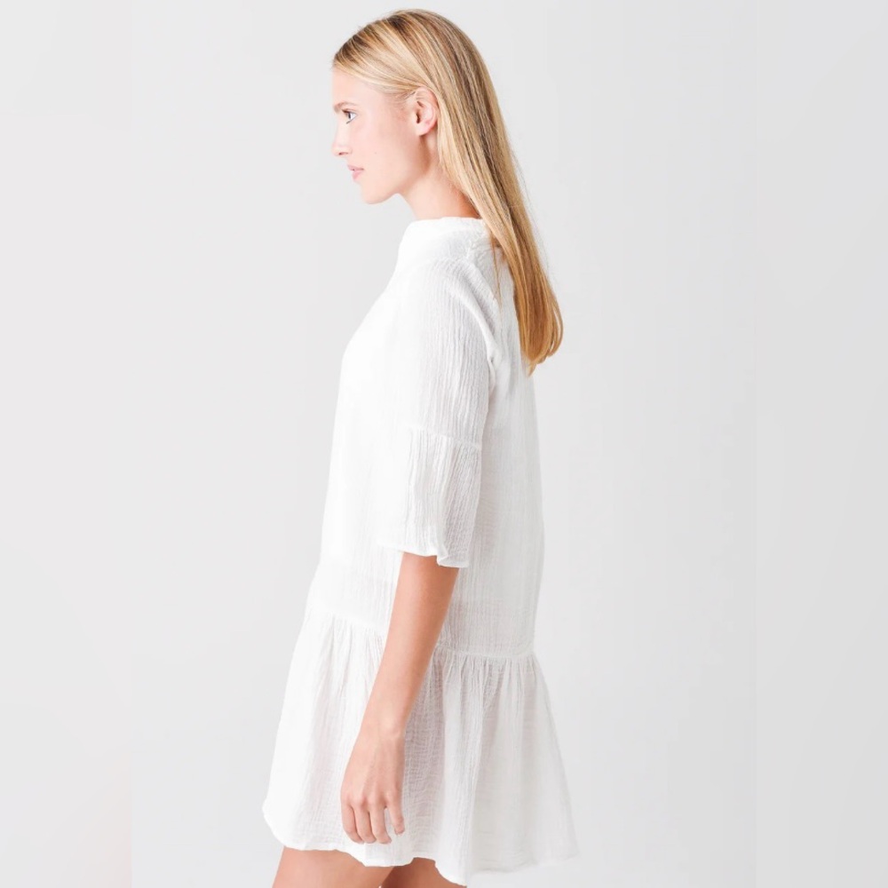 🆕 MONROW Gauze Easy Mini Dress in White - Picture 7 of 8